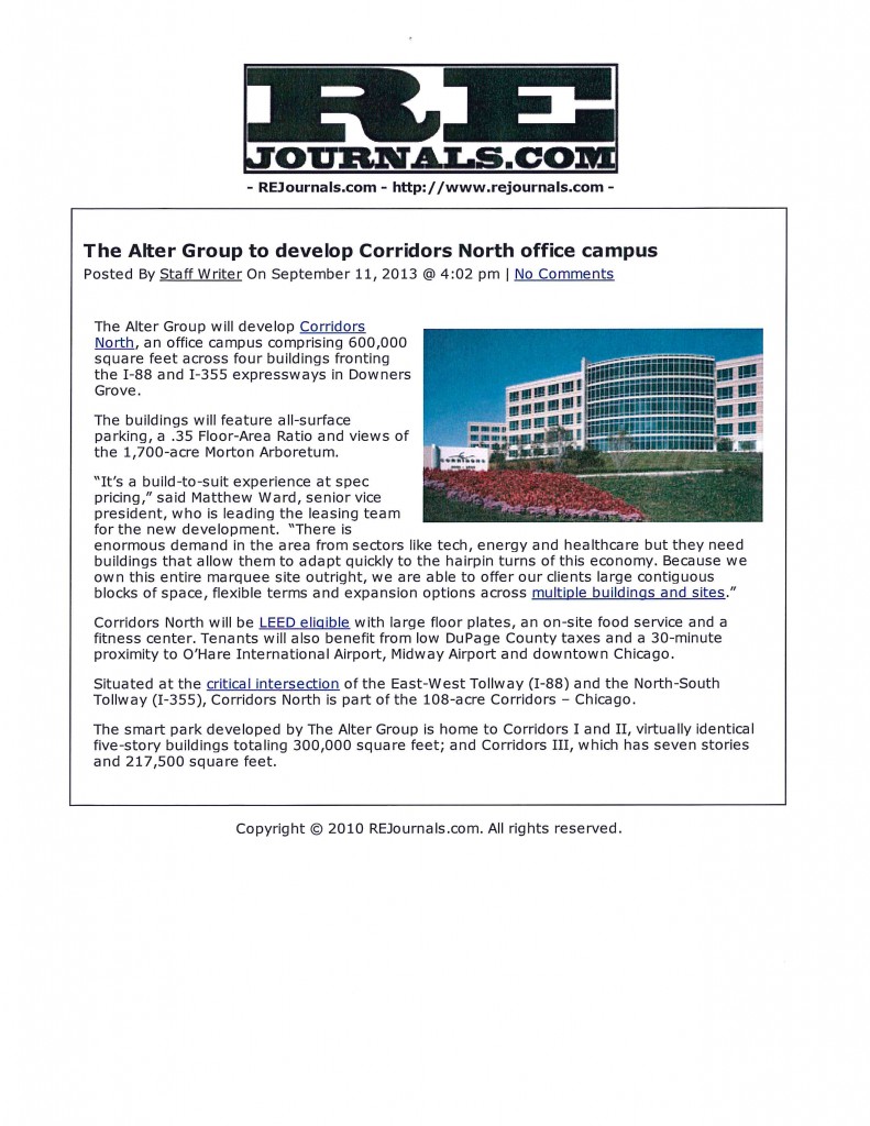 The Alter Group To Develop Corridors Noth Office Campus
